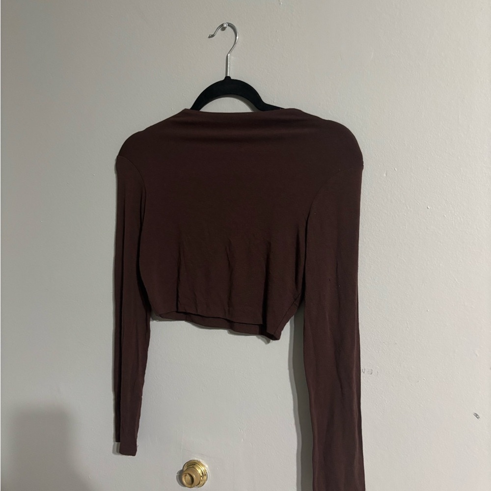 Naked Wardrobe Brown Long Sleeve Crop Blouse